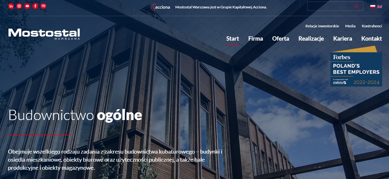 Strona www Mostostal Warszawa SA